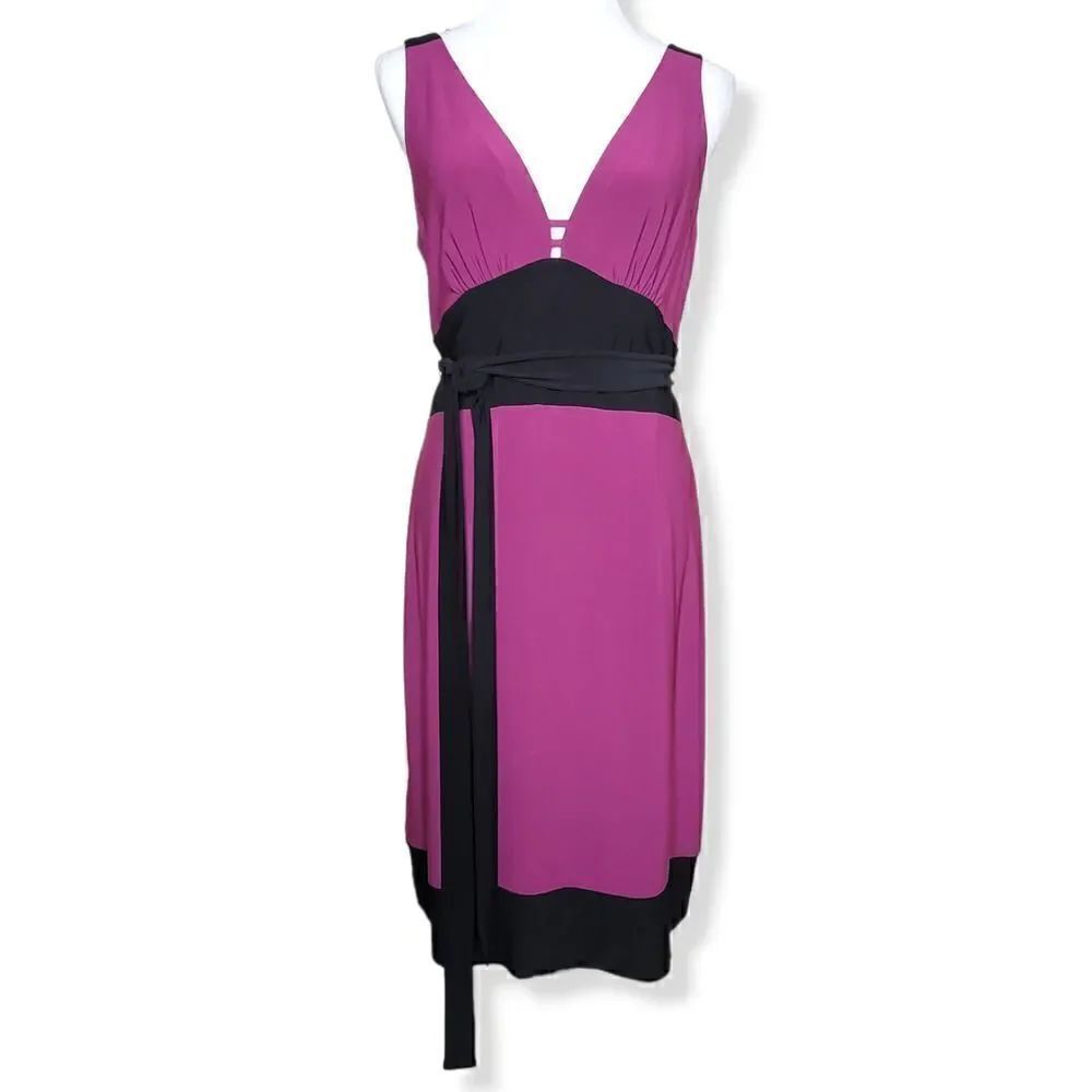 ABS Allen Schwartz Collection Sleeveless Deep V Neck Tie Waist Dress Size Large
